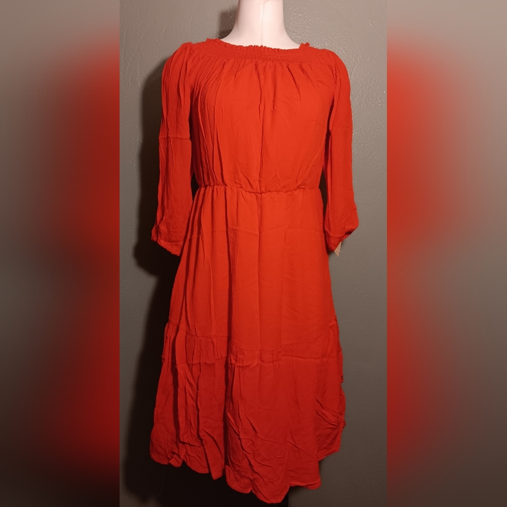 Orange Casual Sundress with 3/4 Bishop Sleeves